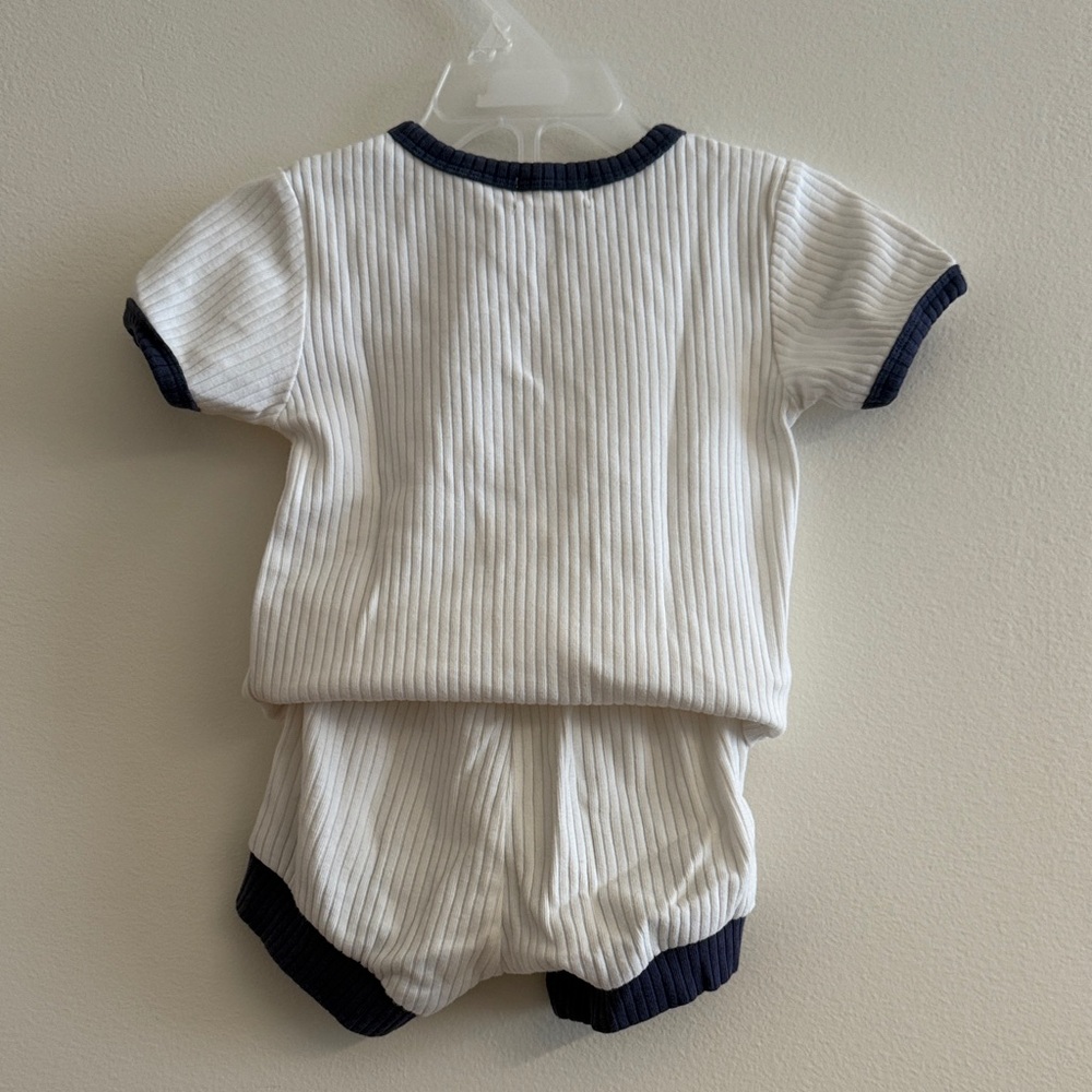 Kids White and Navy Ribbed Matching Set - Picture 4 of 7